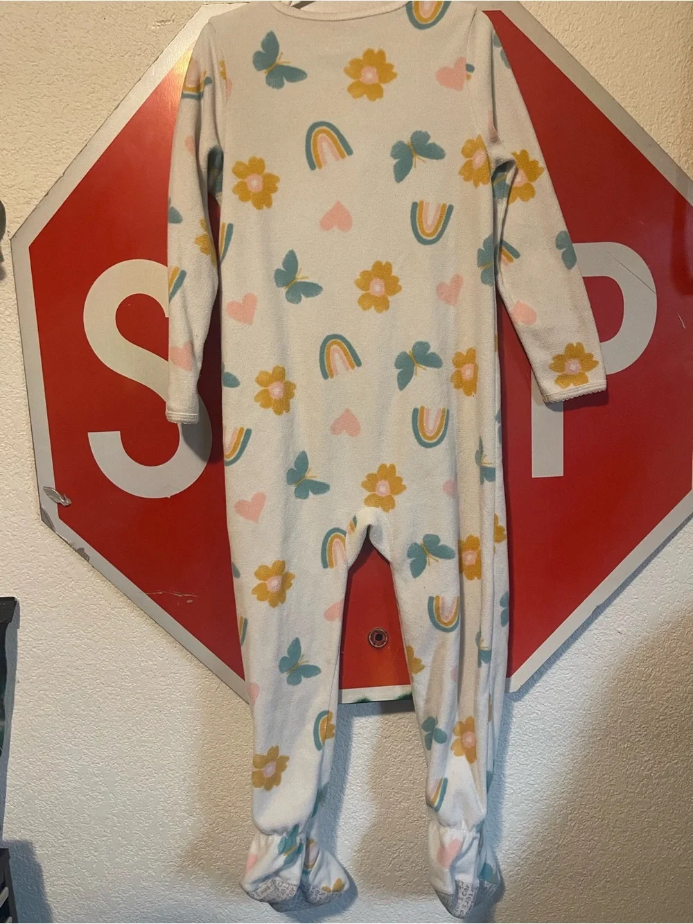 Carter's White Floral & Rainbow Footed One-Piece Pajamas